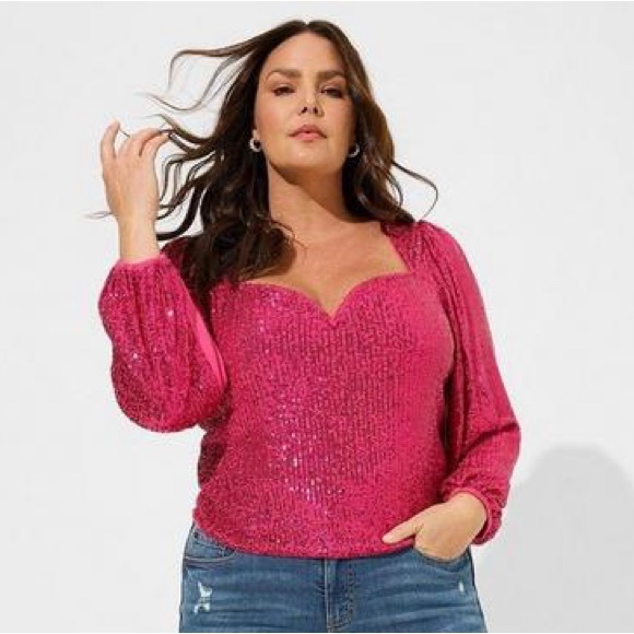 torrid Tops - NWT Torrid Sequin Deep V-Neck Long Sleeve Blouse